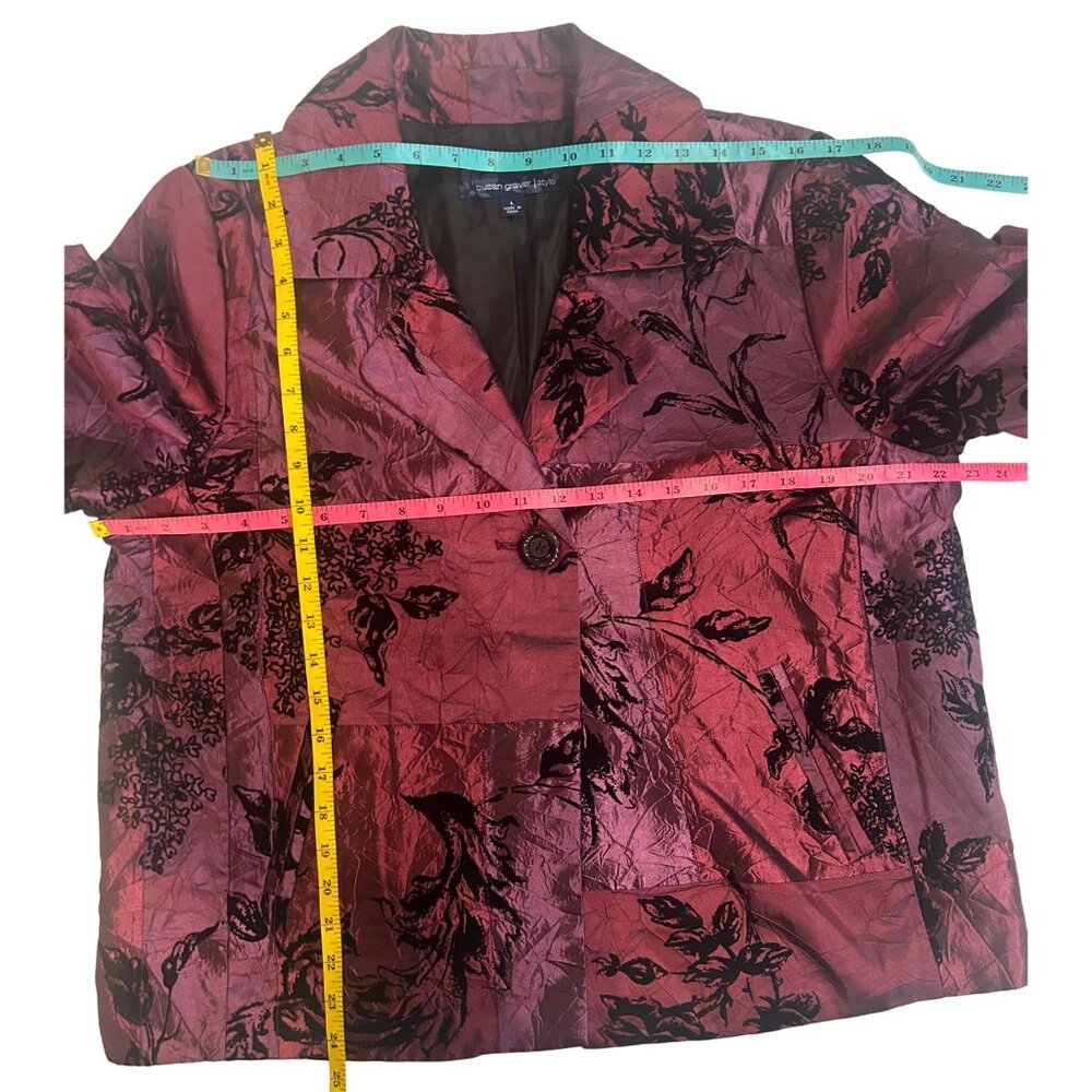 Womens L Floral Crushed Velvet Patchwork Jacket Black & Purple Fairy Whimsy - Picture 7 of 7